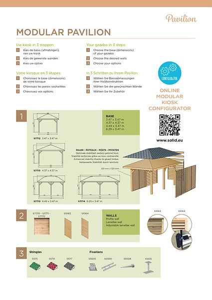 SOLID - Pavillon modulable pin sylvestre S7715 - L.437xl.437xH.289cm - large