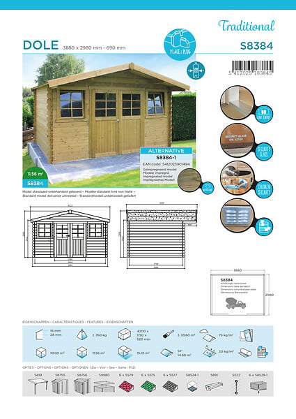 SOLID - Abri de jardin Dole - Kit de ventilation - Bois - 11,56m2 - large