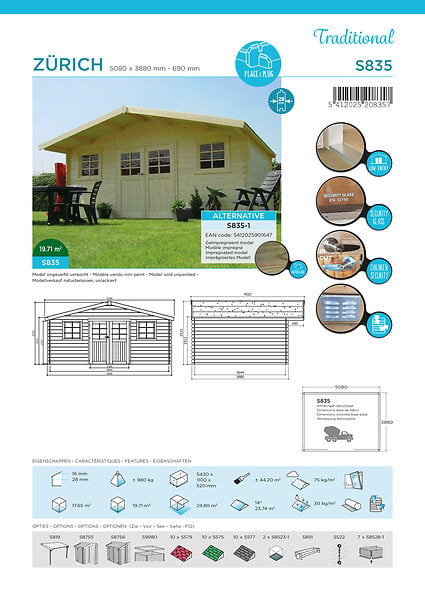 SOLID - Abri de jardin Zurich -  Kit de ventilation - Bois - 19,71m2 - large