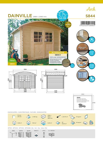 SOLID - Abri de jardin en bois Dainville - L.298xH.191xP.238cm - large
