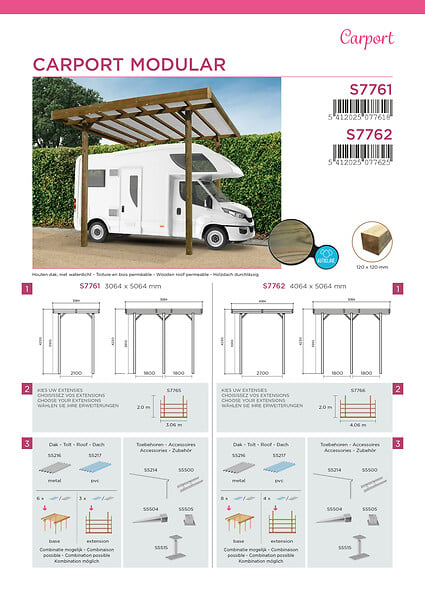 SOLID - Carport modular en bois sans couverture 4x5m S7762 - large