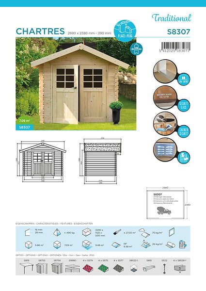 SOLID - Abri de jardin bois Chartres - Beige - L.298xl.238xH.239cm - large