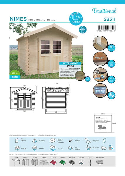 SOLID - Abri de jardin bois Nimes - L.238xP.238cm - large
