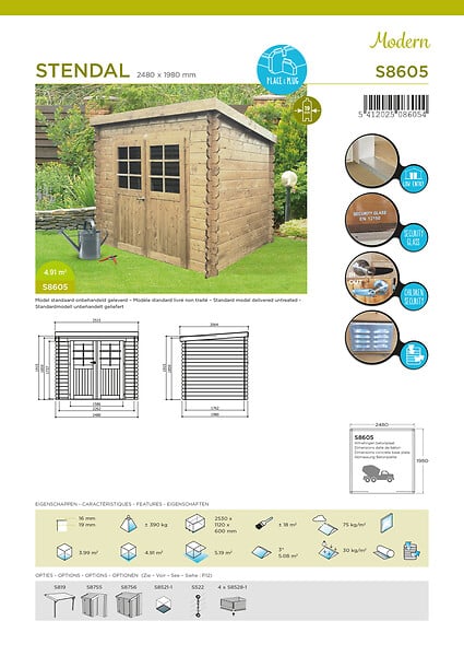 SOLID - Abri de jardin Stendal en bois - 4,91 m² - L.248xH.191xP.198cm - large