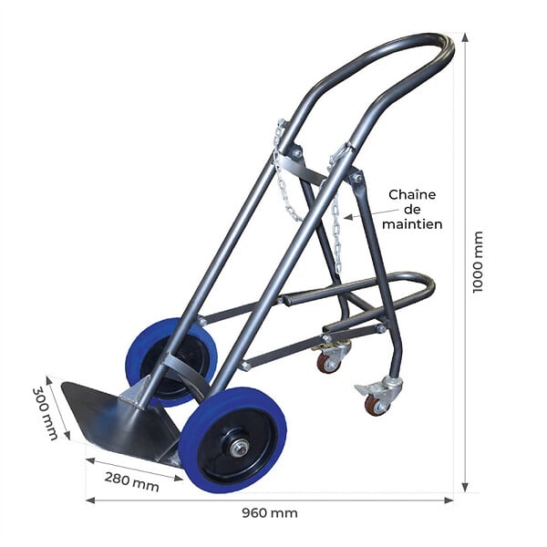STOCKMAN - Diable porte 1 bouteille SAC120-RSB avec béquille escamotable 120kg roues caoutchouc bleu Stockman - large