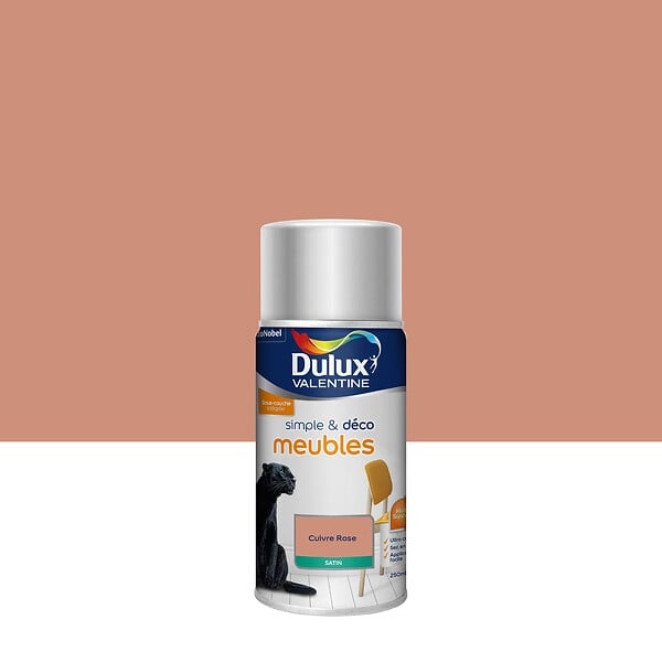 DULUX VALENTINE - Bombe de peinture meubles Cuivre Rose Satin 0,25L - large