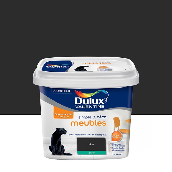 DULUX VALENTINE - Peinture Simple et Deco meubles - Noir - Satin - 0,5L - large