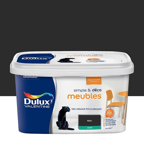DULUX VALENTINE - Peinture pour meubles - Simple & Déco - Noir - Satin - 2L - large