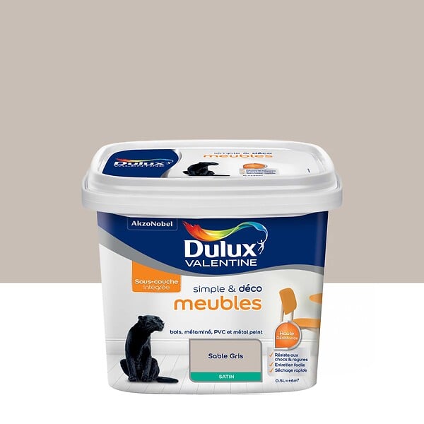 DULUX VALENTINE - Peinture pour meubles Simple et Deco - Sable Gris - 0,5L - large