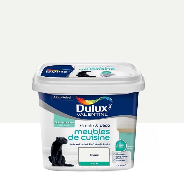 DULUX VALENTINE - Peinture meubles de cuisine - Blanc - Satin - 0,5L - large