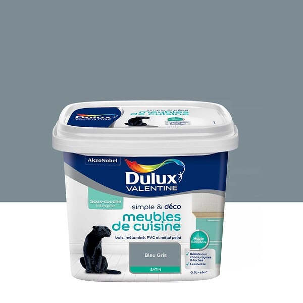 DULUX VALENTINE - Peinture cuisine Simple et Deco - Bleu Gris Satin - 0,5L - large