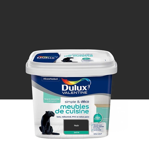 DULUX VALENTINE - Peinture Simple et Deco cuisine - Noir - Satin - 0,5L - large