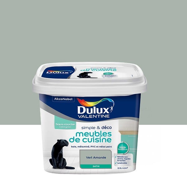 DULUX VALENTINE - Peinture Simple et Deco cuisine - Vert Amande - Satin - 0,5L - large