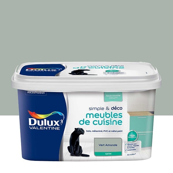 DULUX VALENTINE - Peinture pour bois et mélaminé - Vert amande - Satin - 2L - large