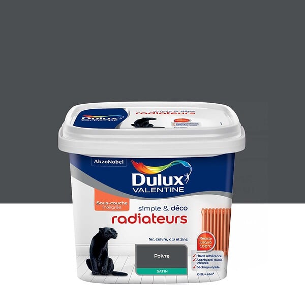 DULUX VALENTINE - Peinture radiateurs Simple et Deco - Poivre - Satin - 0,5L - large