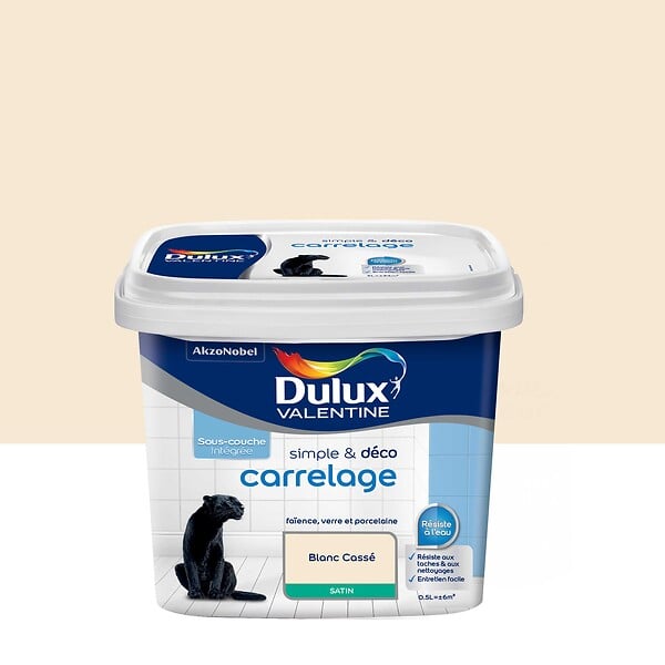 DULUX VALENTINE - Peinture carrelage - Blanc Cassé - Satin - 0,5L - large