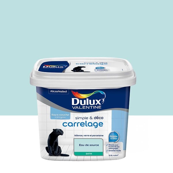 DULUX VALENTINE - Peinture Simple et Deco carrelage - Eau de Source - Satin - 0,5L - large