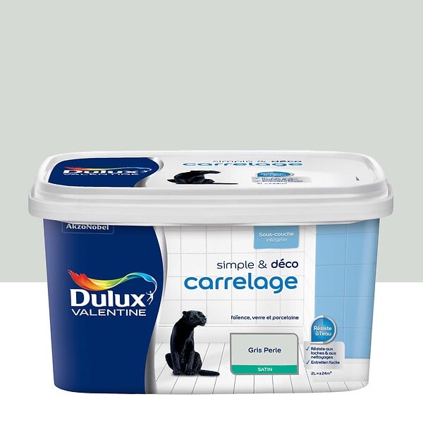 DULUX VALENTINE - Peinture carrelage Simple et Deco - Gris perle - Satin - 2L - large