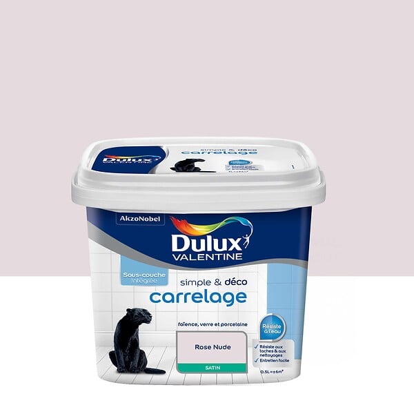 DULUX VALENTINE - Peinture Simple et Deco carrelage - Rose Nude - Satin - 0,5L - large