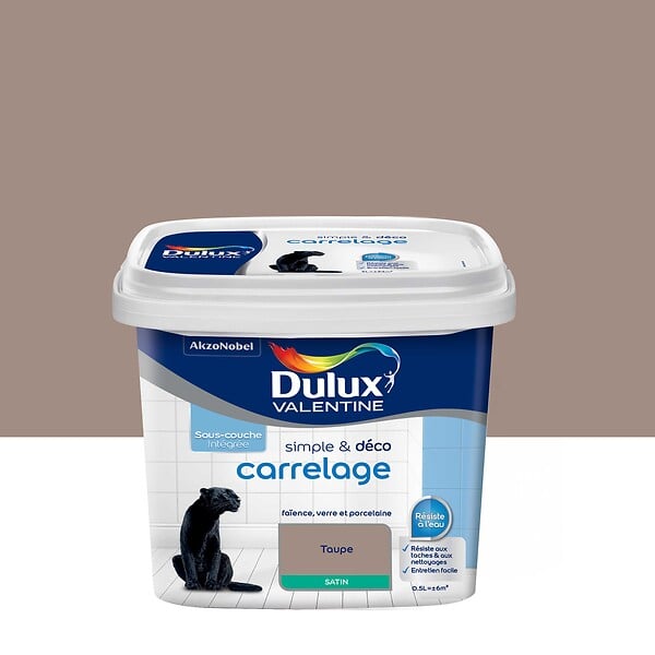 DULUX VALENTINE - Peinture carrelage Simple et Deco - Taupe - 0,5L - large