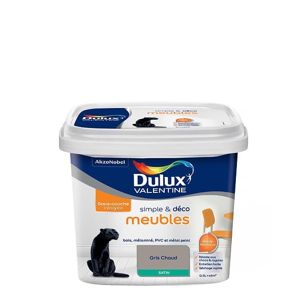 DULUX VALENTINE - Peinture Simple et Deco meubles - Gris Chaud - Satin - 0,5L - large