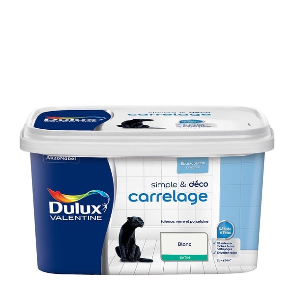 DULUX VALENTINE - Peinture carrelage Simple et Deco - Blanc - Satin - 2L - large