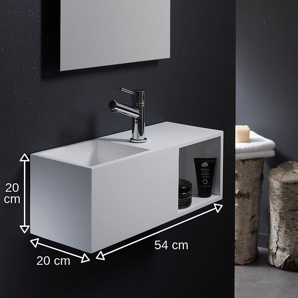 PLANETE BAIN - Lave-mains en solid surface Arezzo 54x20 cm avec espace de rangement - large