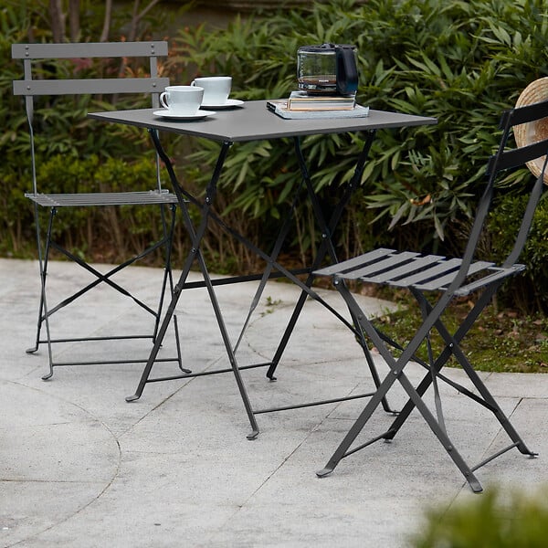OVIALA - Lot de 2 chaises pliantes en acier grises - Rome - large