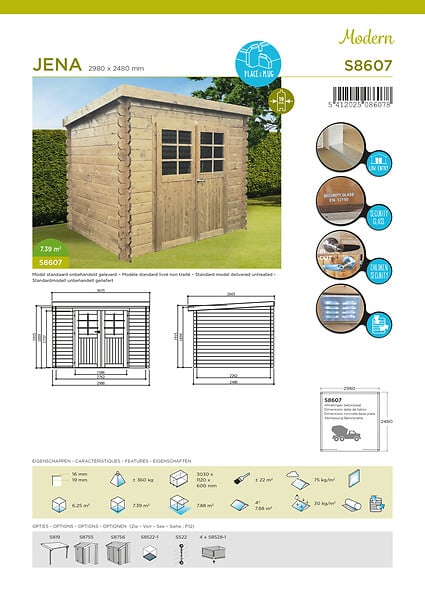 SOLID - Abri de jardin bois Jena - Naturel - L.298xH.192xP.248cm - large