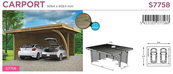 SOLID - Carport 2 voitures en bois  - 5x6m - large