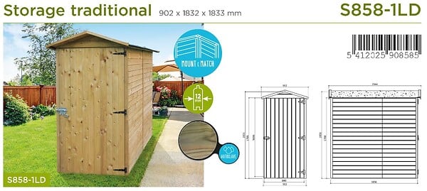 SOLID - Armoire de rangement jardin bois  - L.90xH.183xP.90cm - large