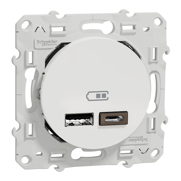 SCHNEIDER ELECTRIC - Odace - prise USB double - type A+C 12W - blanc - large