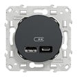 SCHNEIDER ELECTRIC - Odace - prise USB double - type A+C - anthracite - 12W - 2,4A - vignette