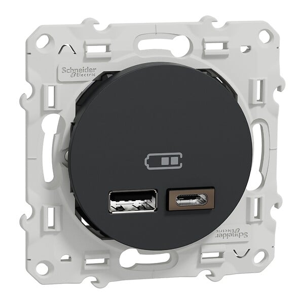 SCHNEIDER ELECTRIC - Odace - prise USB double - type A+C - anthracite - 12W - 2,4A - large