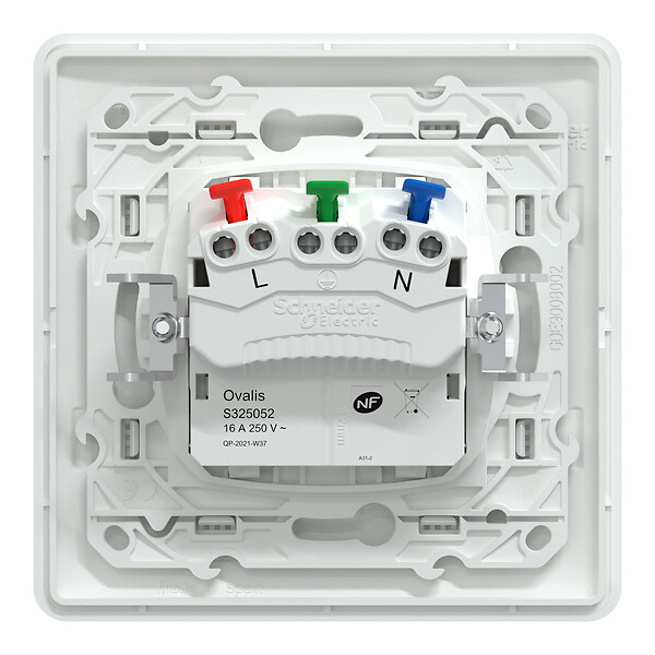 SCHNEIDER ELECTRIC - Ovalis Monobloc Prise de courant 2P+T affleurante bornes auto Blanc - large