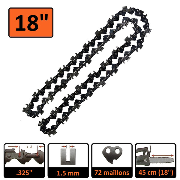 GT GARDEN - Guide 18 pouces (45 cm) avec chaîne 72 maillons pour tronçonneuse - large