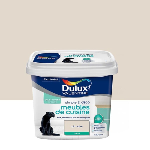 DULUX VALENTINE - Peinture meubles de cuisine - Lin Intense - Satin - 0,5L - large