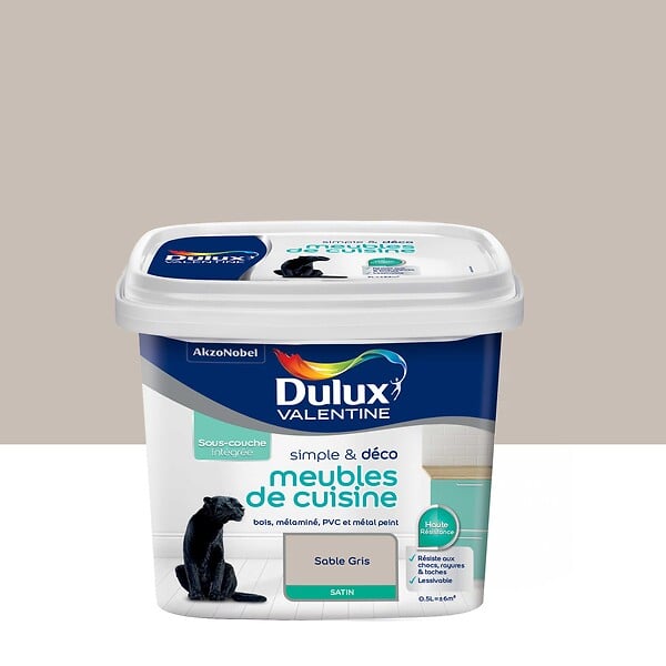 DULUX VALENTINE - Peinture Simple et Deco cuisine - Sable Gris - Satin - 0,5L - large
