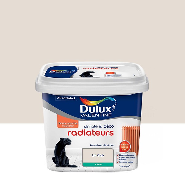 DULUX VALENTINE - Peinture Simple et Deco radiateurs - Lin Clair - Satin - 0,5L - large