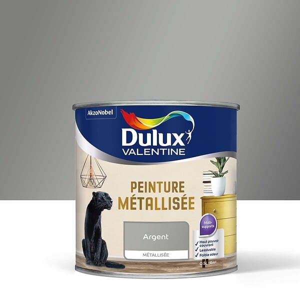 DULUX VALENTINE - Peinture métallisée Dulux Valentine - Argent - 0,5L - large
