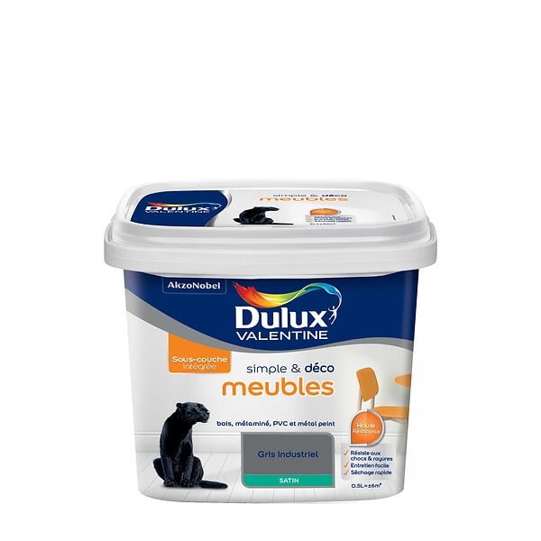 DULUX VALENTINE - Peinture meubles Simple et Deco Meubles Gris Industriel 0,5L - large