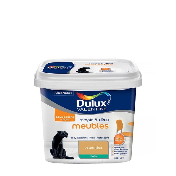 DULUX VALENTINE - Peinture meubles satin - Jaune Rétro - Simple et Deco - 0,5L - large