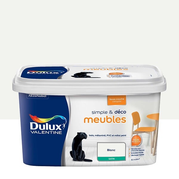 DULUX VALENTINE - Peinture pour renovation de meubles - Blanc - Satin - 2L - large
