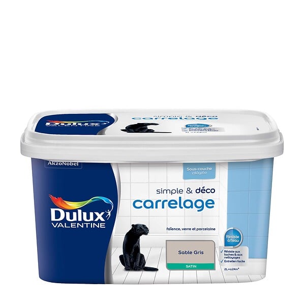 DULUX VALENTINE - Peinture carrelage Simple et Deco - Sable gris - Satin - 2L - large