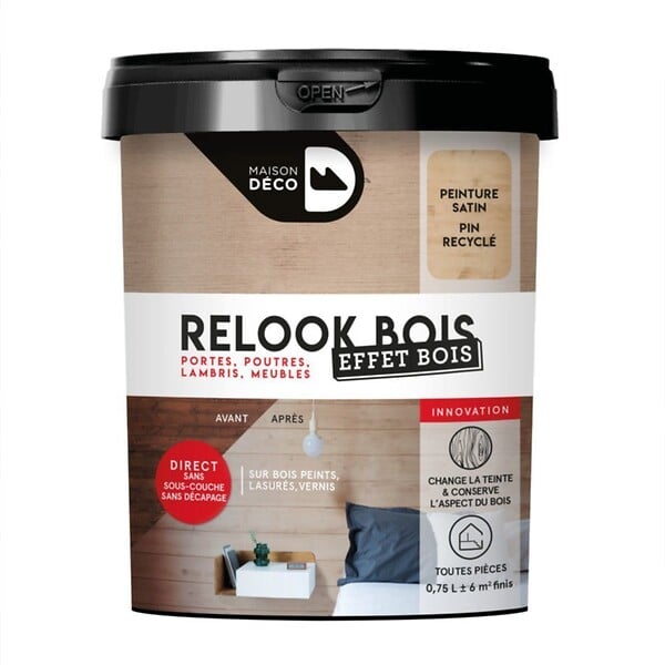 MAISON DECO - Peinture relook effet bois Pin - Satin - 0,75L - large