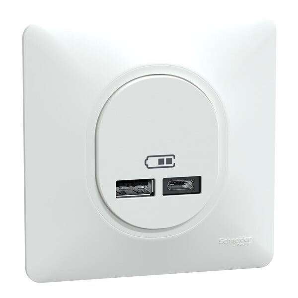 SCHNEIDER ELECTRIC - Ovalis - Monobloc - Double chargeur USB A+C 12W - Blanc - large