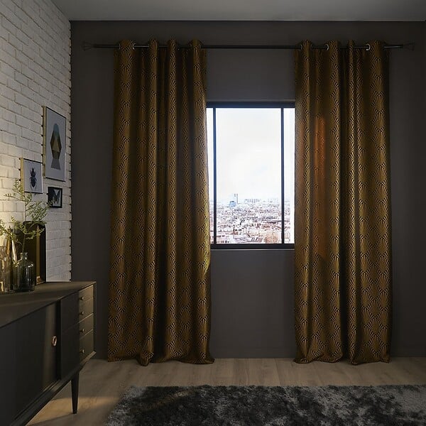 CENTRALE BRICO - Rideau tamisant, Tilda noir et doré l.140 x H.260 cm - large