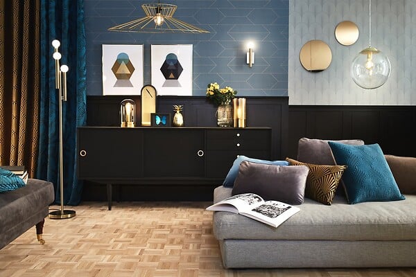 CENTRALE BRICO - Rideau tamisant, Tilda noir et doré l.140 x H.260 cm - large