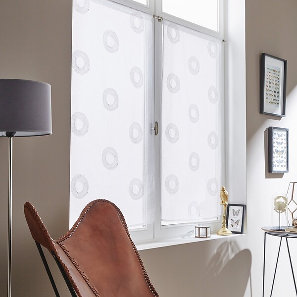 CENTRALE BRICO - Paire de vitrages tamisant, Cosmos blanc/argent l.60 x H.120 cm - large