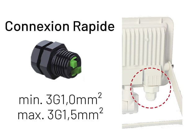 ARLUX - Projecteur mural KREON 2 - IP44, 50W, 4000K, 5000lm, Blanc - Détecteur IR - large